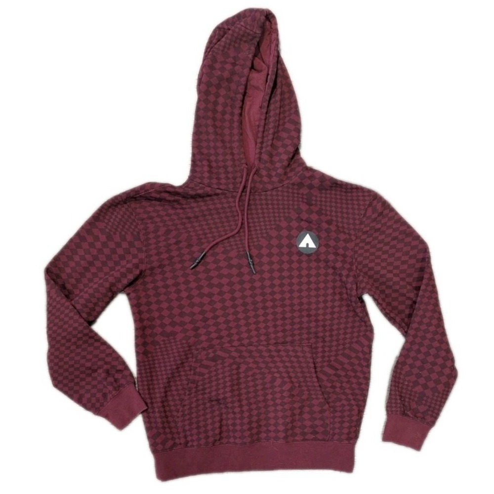 Vintage Airwalk Hoodie Mens M Burgundy Checkered Sweatshirt Skater Front‎ Pocket